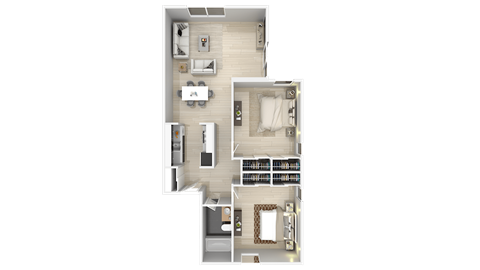 Floor plan for 2 beds, 1 bath, 901 sqft